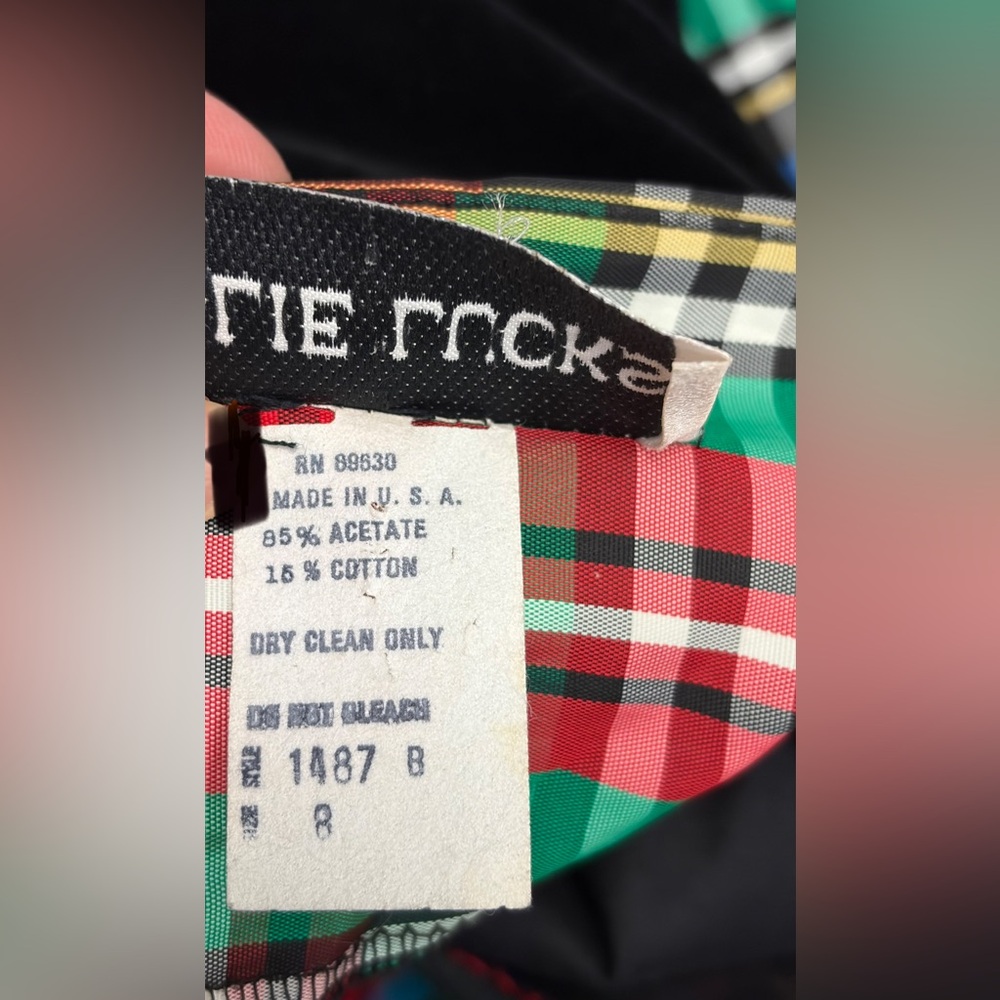 Vintage Leslie Lucks Holiday Tartan Plaid Bow Velvet Drop Waist Strapless Dress - Picture 3 of 14